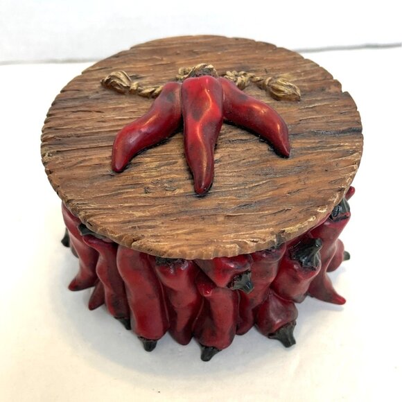 Red Hot Chili Jalapeno Pepper Southwestern Kitchen Jewelry Trinket Box Lid VTG - Picture 2 of 9